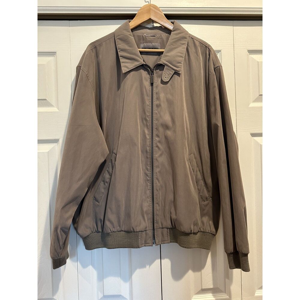 Johnston Murphy Mens Full Zip Bomber Jacket XL Taupe Plaid Lined Coat